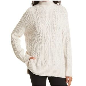 Vince Wool Cashmere Blend Cable Knit Slit Hem Turtleneck Mock Sweater Size XS